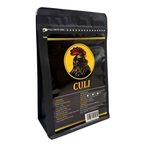 Bao bì cà phê hạt Culi chụp góc xiên 3D