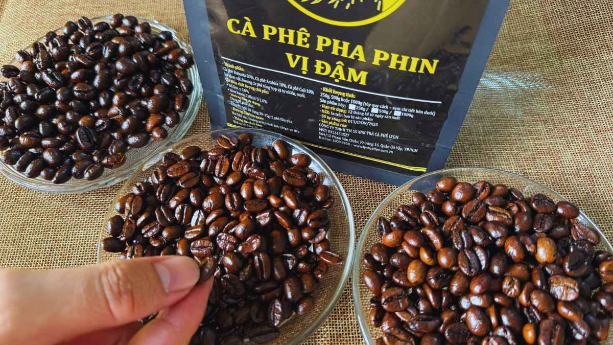 Hạt cà phê Robusta, Culi và Arabica phối trộn cho cà phê phin đậm.