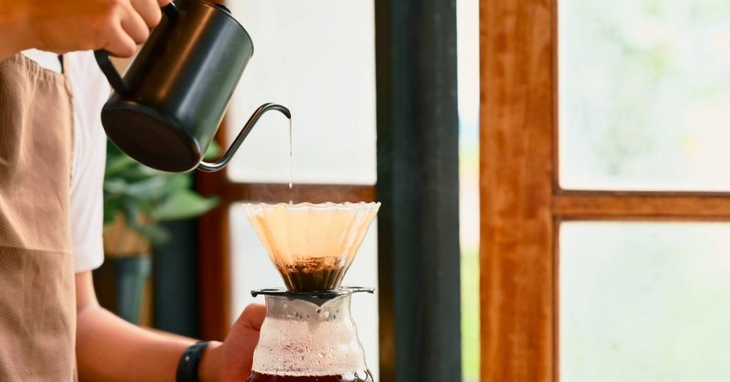 Ấm rót cổ ngỗng tay gỗ có nhiệt kế 600ml dùng pha cà phê