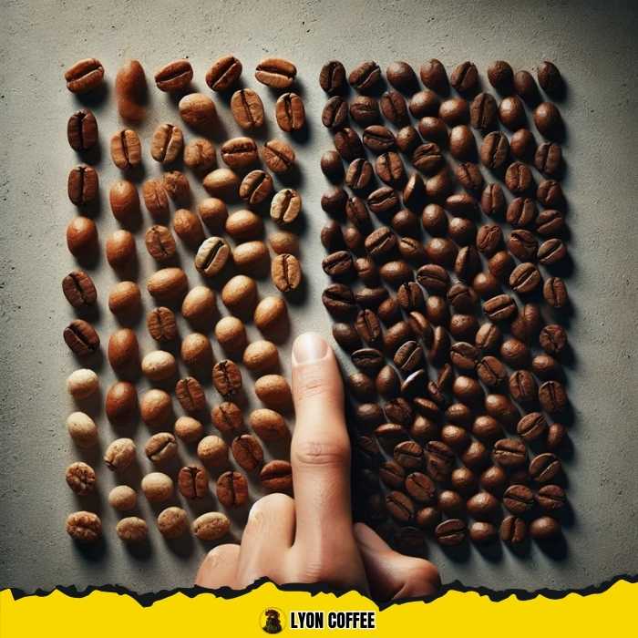 So sánh hạt cà phê Robusta nhỏ, tròn với hạt cà phê Arabica lớn, oval