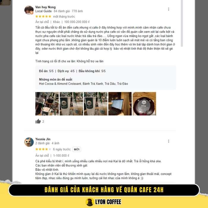 Đánh giá khách hàng về quán cafe mở 24h tại Sài Gòn