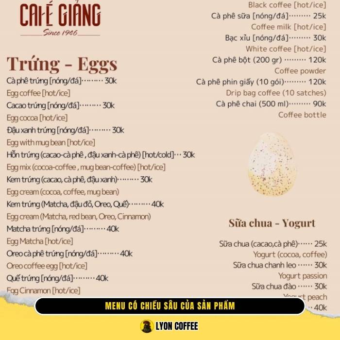 menu cho quán cà phê