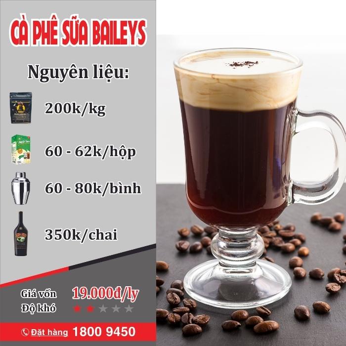 Nguyên liệu cà phê sữa pha với rượu Baileys