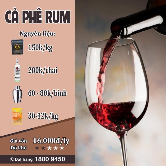 Nguyên liệu công thức cà phê pha với rượu Rum