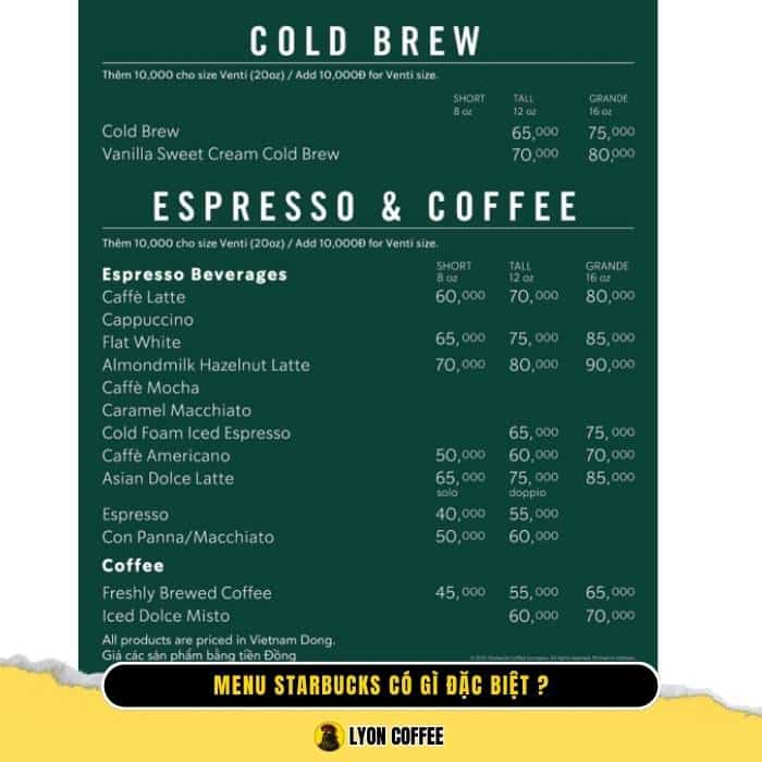 Menu cafe Starbucks 