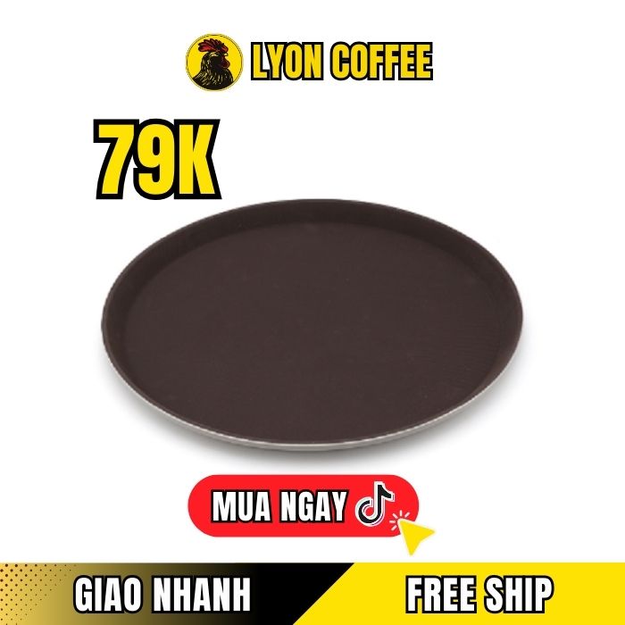 Khay bưng chống trơn trượt hình tròn màu nâu 35cm