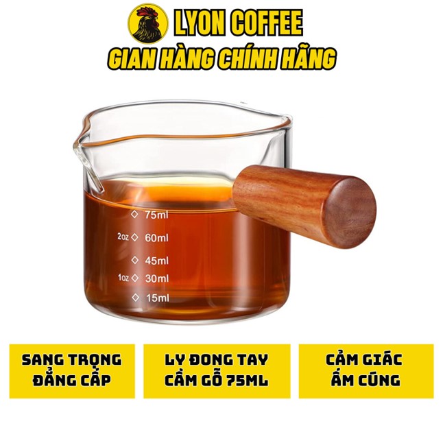 Ly đong espresso bằng thuỷ tinh cán gỗ định lượng 75ml