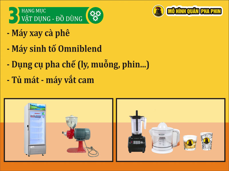 Hạng mục vật dụng, đồ dùng khi kinh doanh mở quán cà phê hạt rang xay nguyên chất