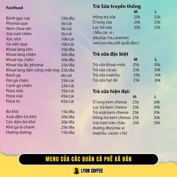 Review menu thực đơn những quán cafe view đẹp ở xã đàn hà nội
