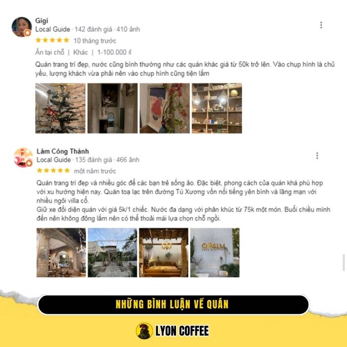 Đánh giá trải nghiệm của khách hàng tại quán O'Palm Cafe