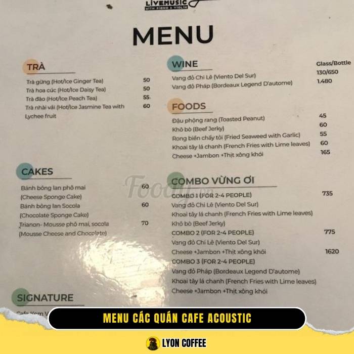 Review đánh giá menu thức uống 