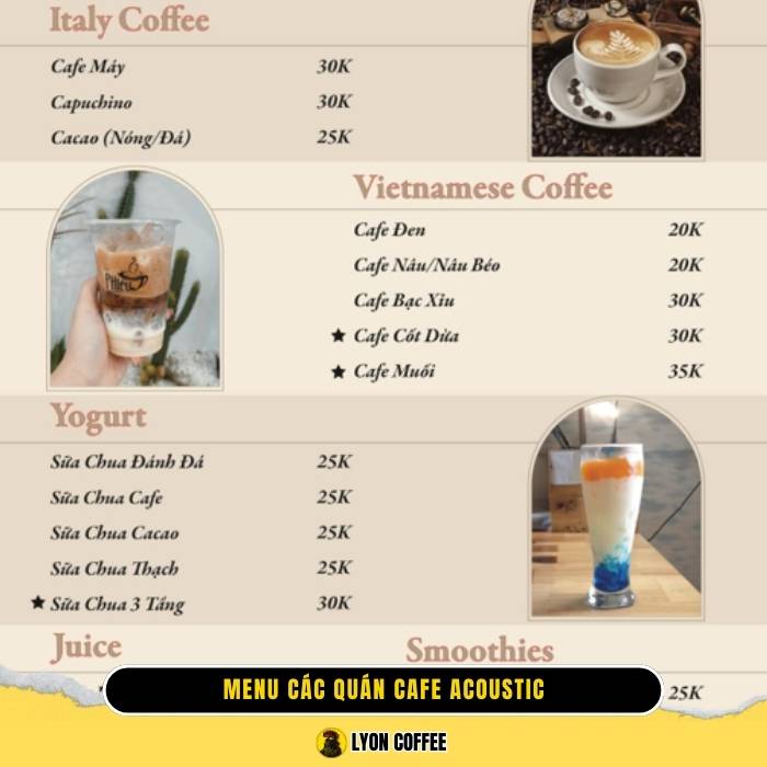 Review đánh giá menu thức uống 